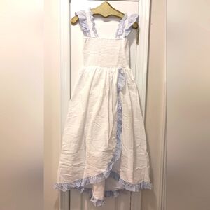 Sew Magnolia Smocks White Blue seer -Sucker Sun Dress Size Medium